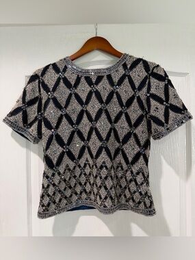 MARINA by Marina Bresler Sequin Embellished Short-Sleeve Top size 6